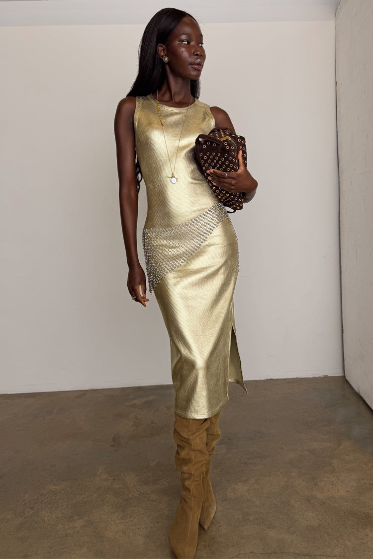 Gold Metallic Ribbed Dress