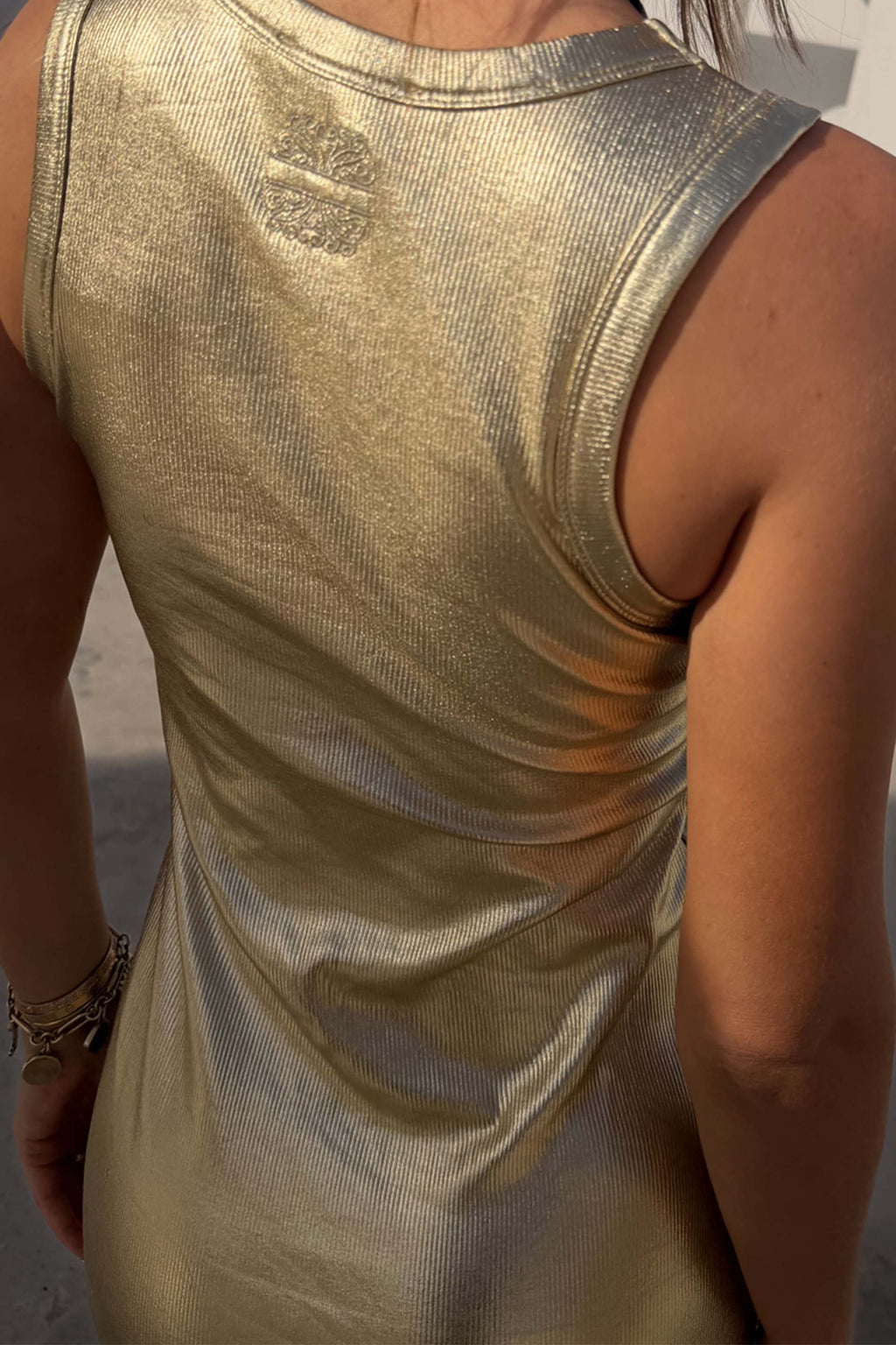 Gold Metallic Ribbed Dress