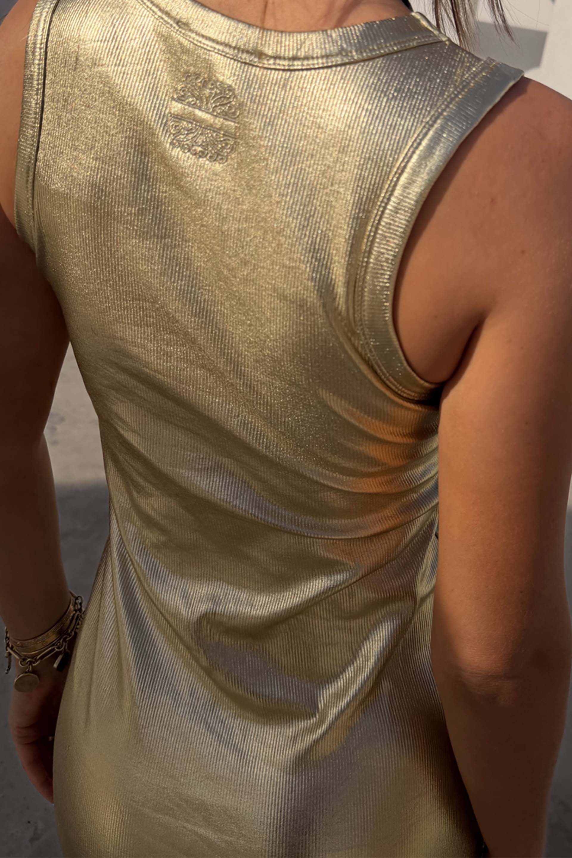 Gold Metallic Ribbed Dress