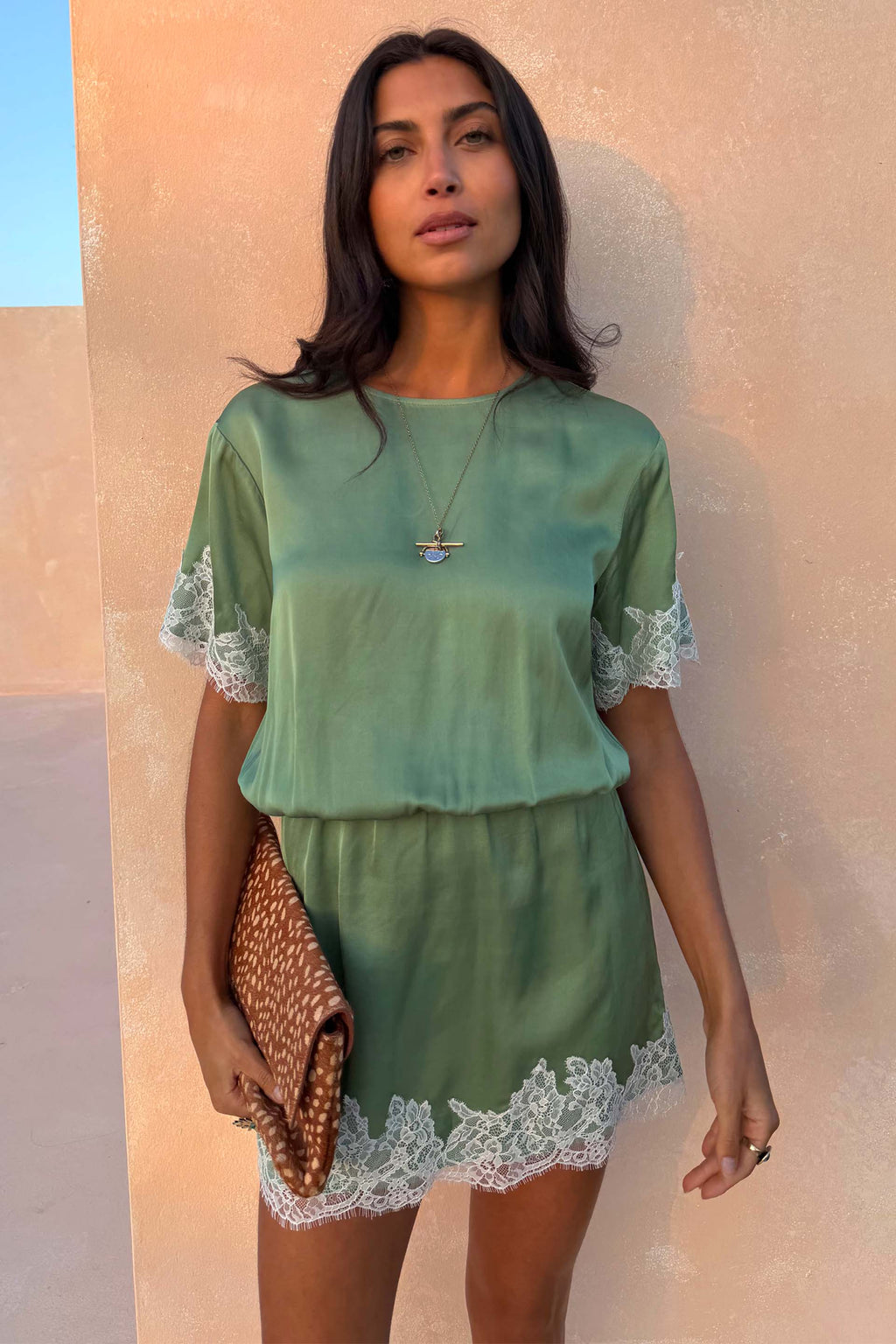 Green Lace Mini Dress