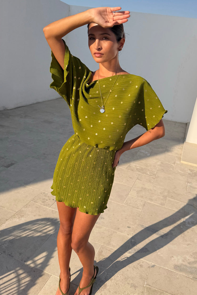 Khaki Mini Plisse Tilly Dress