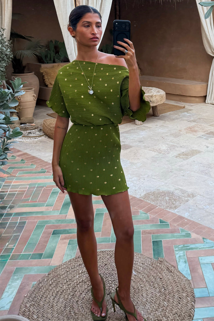 Khaki Mini Plisse Tilly Dress