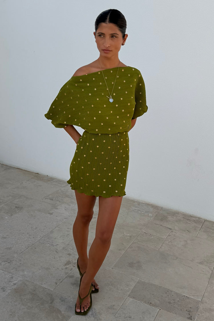 Khaki Mini Plisse Tilly Dress