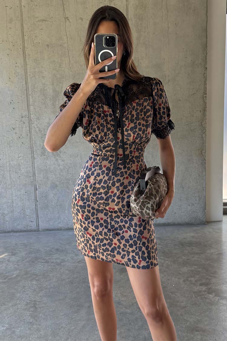 Cherry Leopard Mini Lyla Dress