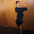 Black Tilly Plisse Dress with Gold Fleck