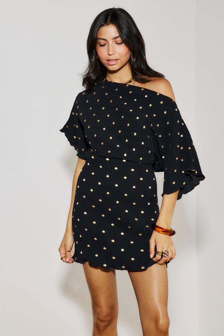 Black Plisse Mini Tilly Dress