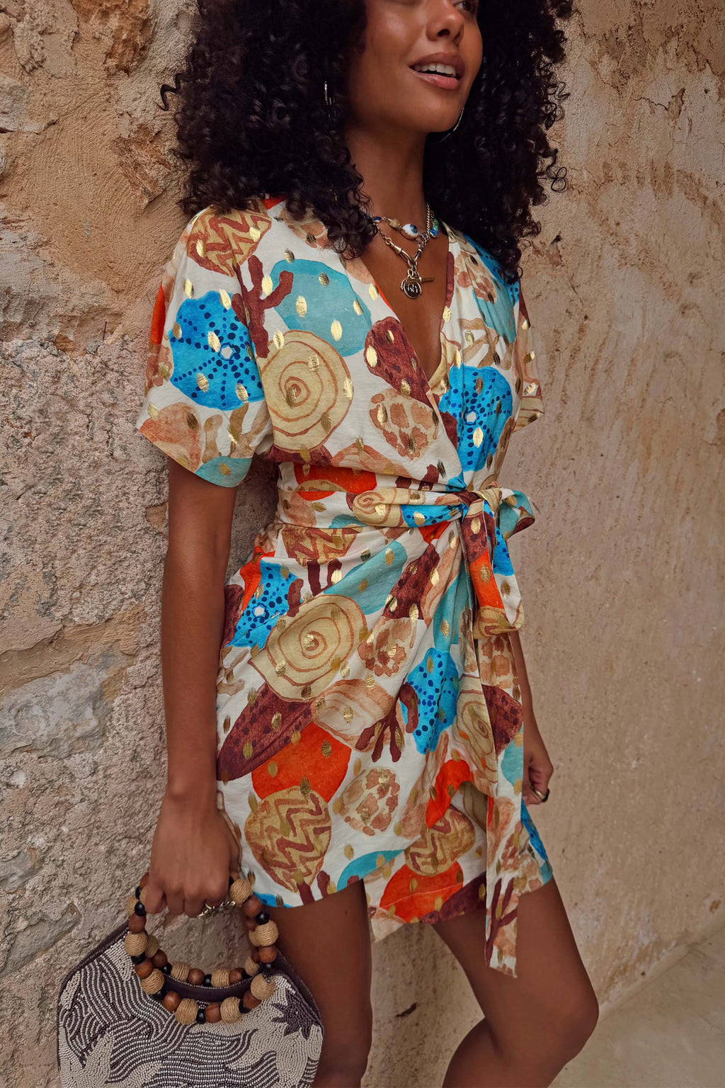 Shell Mini Wrap Dress