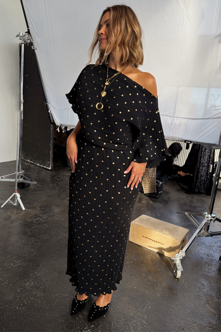 Black Tilly Dress with Gold Foil