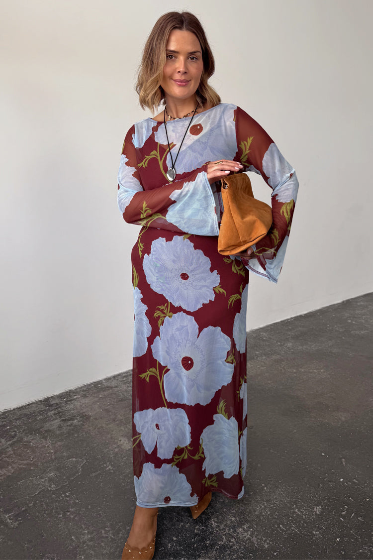 Burgundy & Blue Poppy Aria Dress