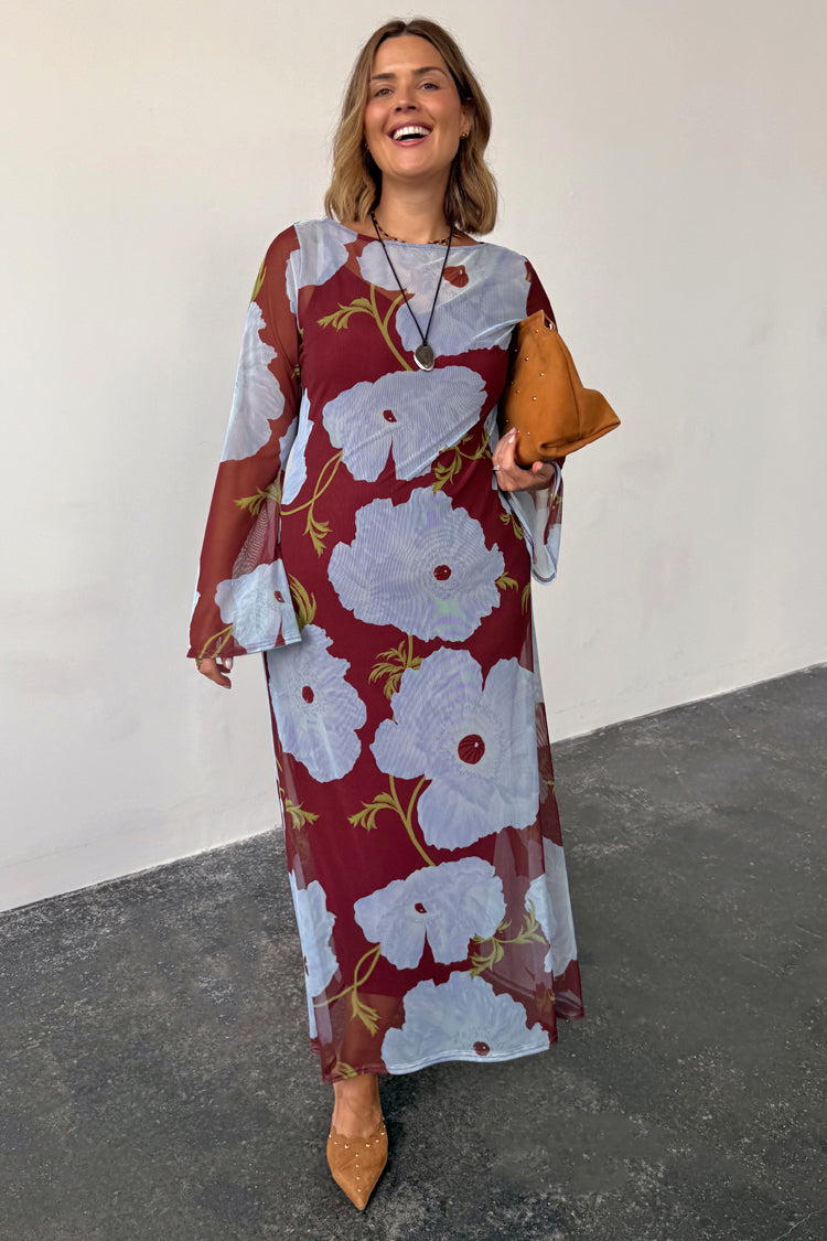 Burgundy & Blue Poppy Aria Dress