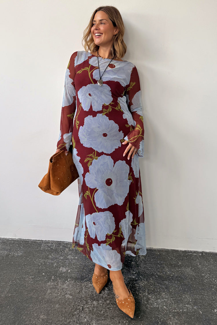 Burgundy & Blue Poppy Aria Dress