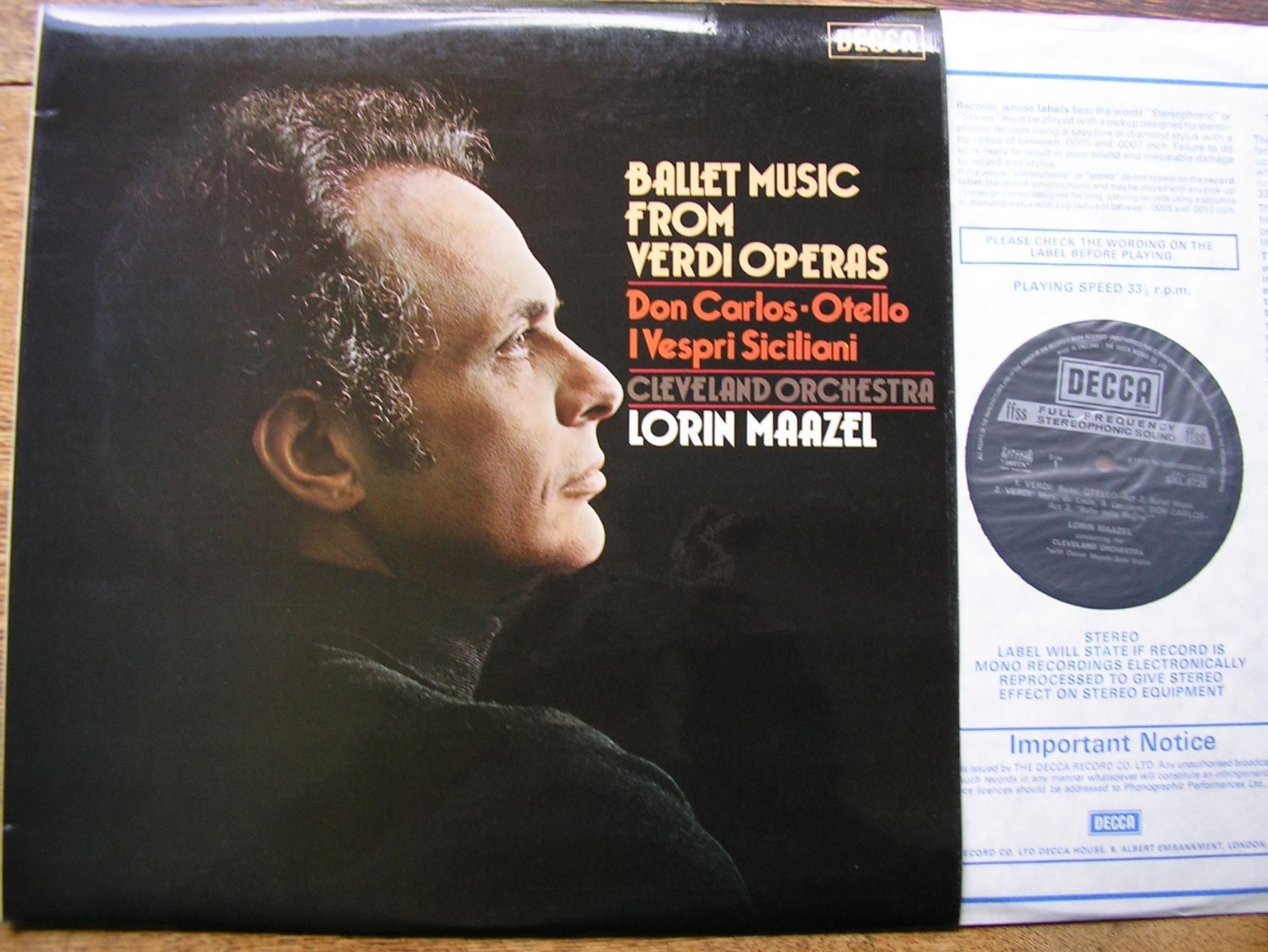 SXL 6726 VERDI: BALLET MUSIC FROM DON CARLOS / OTELLO / I VESPRI SICILIANI LORIN MAAZEL / CLEVELAND